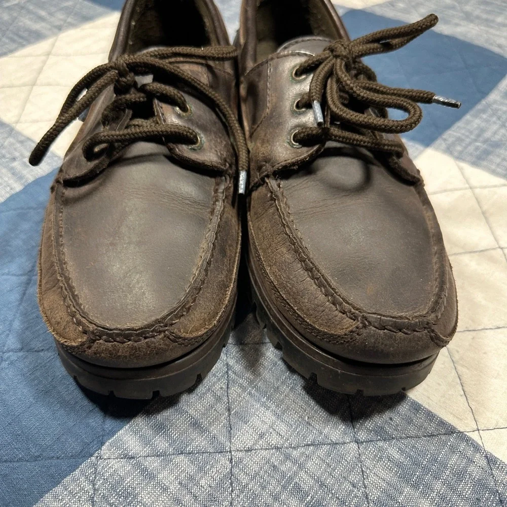 Dockers Mens FPC-1401 Brown Leather Lug Sole Boat Shoes Size 9M Rugged Loafers